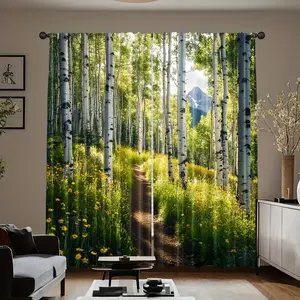 2-Piece set, birch forest trail scenic curtains, rod design, suitable for natural scene window decoration in living rooms, bedrooms, offices - easy care home decoration, art design, suitable for Christmas decoration, Christmas supplies, Home Textile