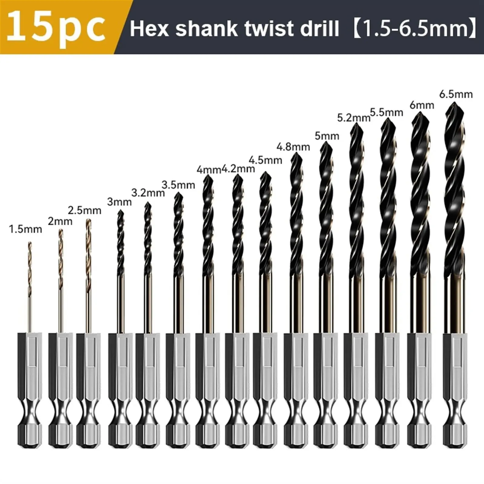15pcs Multi-Size Hex Shank Twist Drill Bit Kit, Quick Change High-Speed Steel Cobalt Tool with Split Point Tip & 1/4" Hex Shank Base, 2-12mm mm Hole Cutter for Wood & Soft Metals (All Seasons), 2/3/4/5/6/7/8/9/10/12Mm