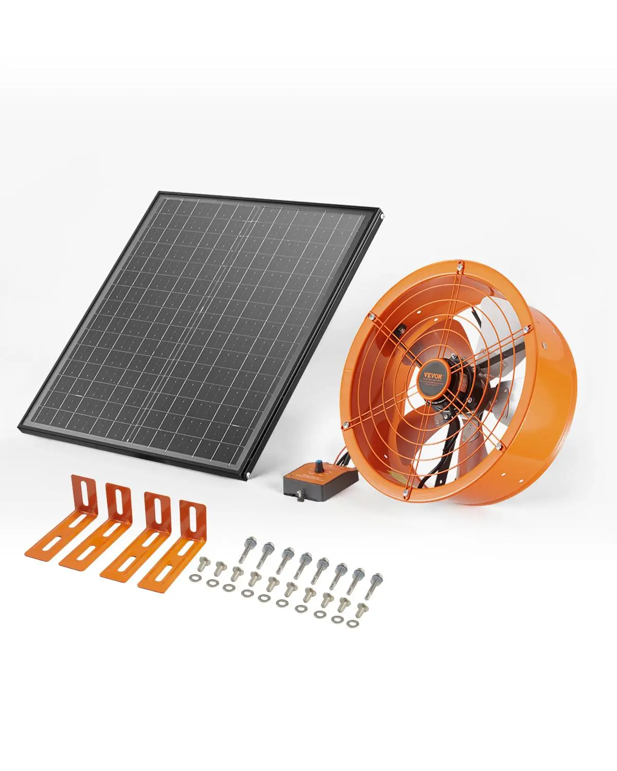 VEVOR 12-in Gable Mounted Fan, Solar-Powered Attic Exhaust Fan with Adjustable Thermostatic On/Off, PP Plastic, Mounting Bracket, Outer Mesh Protector, 1300 CFM Energy-Efficient Long-Lasting Ventilator for Roof, Garage