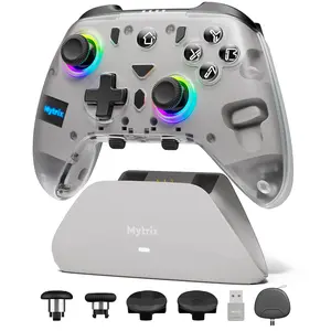 Mytrix Pro PC Controller with Charing Dock, Wireless Bluetooth 2.4G Wired Multi-Platform Controllers Hall Effect Joysticks Hall/Micro 2-in-1 Triggers, 1000Hz Report Rate 4 Macro Keys ABXY MicroSwitch Console Button