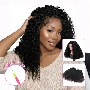 【Crochet Hair+Half Wig】Bgmgirl Hair Afro Curly Crochet Hair & Half Wig Human Hair for Miracle Knots Style Boho Braids Knotless Pre-Separated 50g/Bundle Time Saving 100% Human Hair