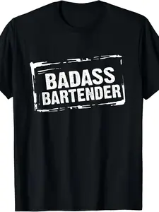 Badass Bartender Tee Pub Beer Shots Bartenders Gifts T-Shirt Same style for men and women  summer short-sleeved printed T-shirt pure cotton 220G