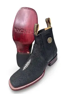 Men's Classic Elegant Mantaray Print Leather Cowboy Boot - Stylish Men's Footwear for Daily Wear Shoe