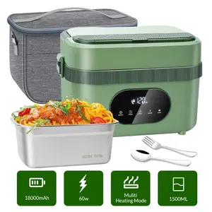 Electric Heated Lunch Box 1.5L, Cordless Food Warmer with 18000mAh Rechargeable Battery, 60W Self Heating with Timer