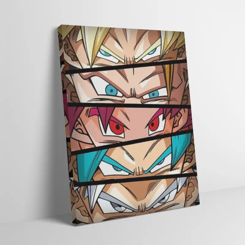 Wooden Framed Canvas Painting, Dragon Ball Anime Eyes Artistic Wall Art Print, Mid-century Modern Black Flash Style, Saiyan Character Close-Up, Adult Fans Room Decor, Japanese Manga Power Artwork Ready to Hang