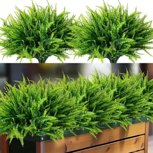 12 Pcs Spring Artificial Plants, Artificial Boston Fern, UV-Resistant Outdoor Decor, No Maintenance, Garden Courtyard, Window Balcony Decoration, DIY Floral Accessories