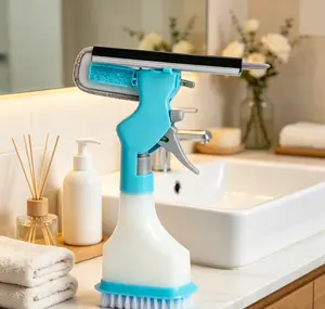 4-in-1 Window Squeegee Cleaning Tool Set with Spray Bottle & Scrubber - No Streak All-in-One Glass Cleaner for Mirrors, Shower Doors & Windows