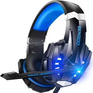 G9000 Stereo Gaming Headset for PS4 PC Xbox One PS5 Controller, Noise Cancelling Over Ear Headphones with Mic, LED Light, 7.1 Surround Sound, Soft Memory Earmuffs for Nintendo Xbox Series X|S