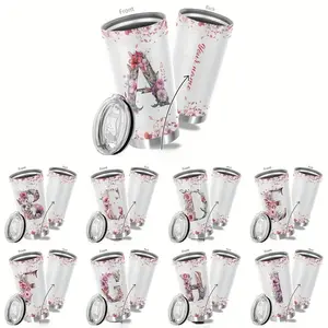 20oz Flower Tumbler Mug with Lid  Large Travel Cup for Women Moms Sisters Teachers  Coworkers  Perfect Monogrammed Gift for Weddings Birthdays Graduation  Christmas Travel Mug Holiday Gift Item Elegant  Reusable Drinkware Flasks Insulated Thermos Bottled
