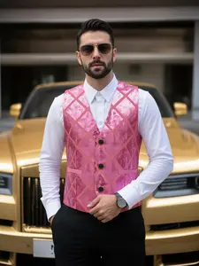 Men's Large Diamond Grid Vest Jacket, Sequin Vest, Solid Color Vest for Parties, Christmas Gift, Men's Performance