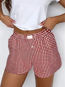 Trendy Gingham Printed Lounge Shorts for Women | High Waisted Elastic Boxer Shorts