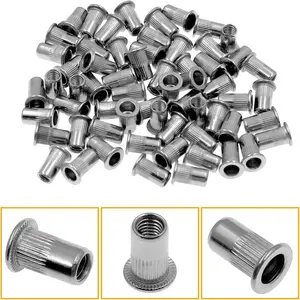 60 count Metric M5 Rivet Nuts, 304 Stainless Steel Knurled Flat  Threaded Insert Blind Rivet Nut