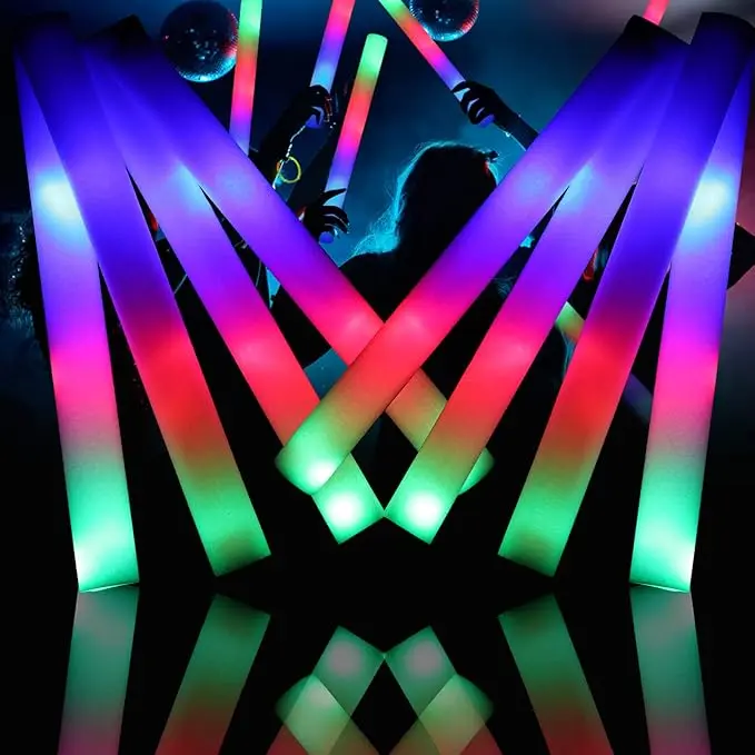 AVTCTEK 50-Pack LED Glow Sticks – Reusable Party Supplies with 3 Flashing Modes (Fast/Medium/Slow), Battery Operated Light Up Sticks for Glow Party, Rave, Festival, Birthday, Wedding, Halloween & New Year, DIY Customizable with Pearl Foam