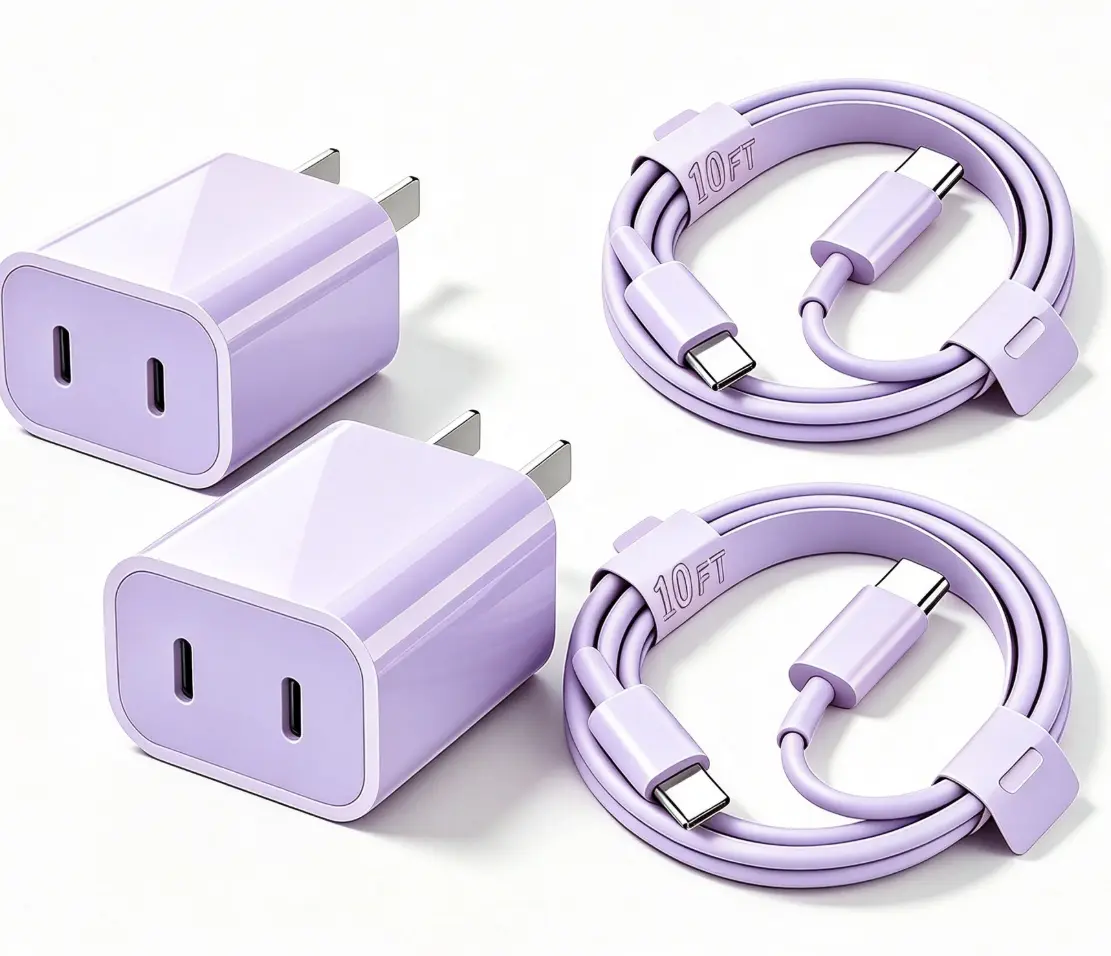 iPhone 17 16 15 Charger, 20W Purple USB C Charger Dual Port Fast Charging Block 10ft USB C to C Cable Cord Included) for iPhone 17 16 15 Pro Max/15Pro/15/15Plus,iPad(2-Pack,Purple)