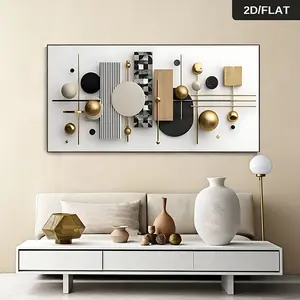 Modern geometric abstract wall art, 2D flat canvas printing, luxurious black and gold wall decoration, suitable for living rooms, bedrooms, and offices. Minimalist aesthetic wall art (frameless), frameless abstract art piece, home décor, gift.