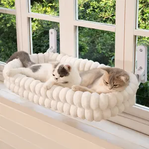 Folding Cat Hammock for Window - Cordless, Machine Washable Bed, Robust Metal Frame, Strong Suction Cups,Cat Window Perch for Cats and Small Dogs