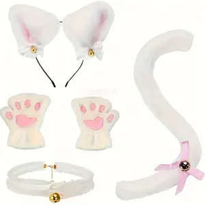 NewNew5pcs Cute Cat Costume Set - Headband, Gloves, Collar & Tail |             Black & White Polyester Animal Outfit for Halloween, Birthdays, Themed Parties |             No Power Needed, Playful & Durable, Photogenic Accessories, Cat Lovers/Costume Ent