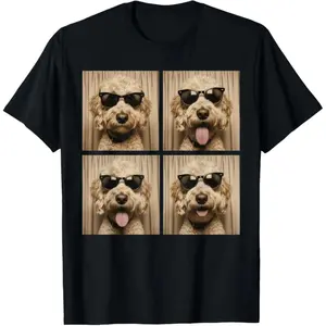 Women's funny dog wearing sunglasses Goldendoodle, pet lover humor Graphic T-Shirt - Short Sleeve Crew Neck Regular Fit Casual Wear |   Soft & Breathable Fabric, Durable Print, Everyday Comfort, Machine Washable