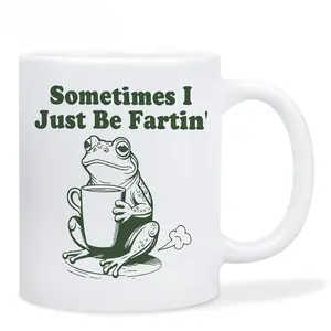 11oz Sturdy Colorful Glossy Cartoon Design Ceramic Frog Mug, Funny "Sometimes I Just Be Fartin'" Sarcastic Meme Beverage Cup, Hilarious Gag Gift for Work Bestie
