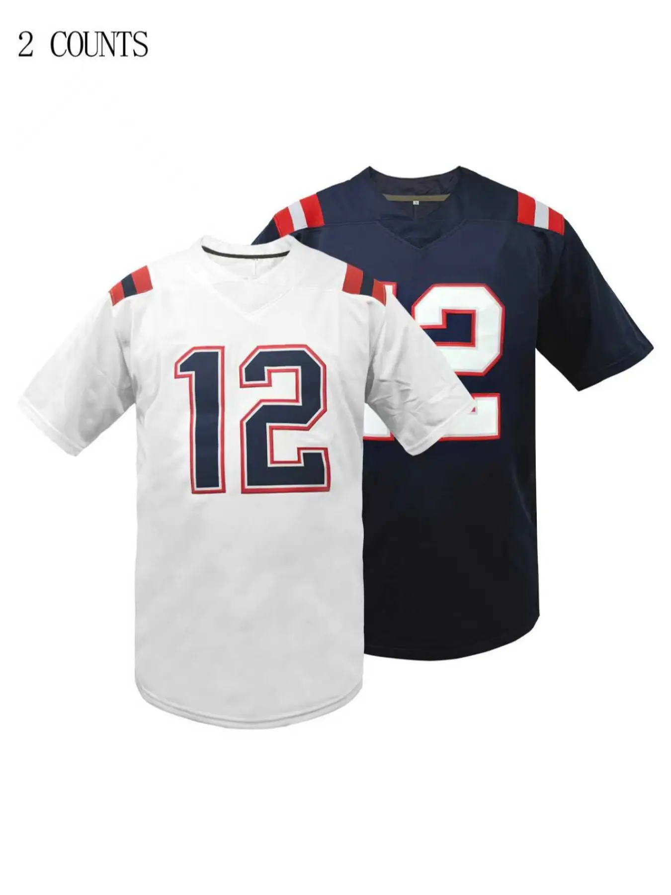 Men's New England #12 Football Jersey, Stylish Sports Style Jersey, Breathable V-Neck Embroidered Pullover, Unisex Loose Fit Rugby Jersey, Short Sleeve Sportswear Top for Sports & Parties, Casual Wear or Themed Events, Bold Number Design