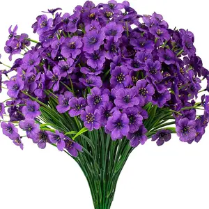 12 Bundles Artificial Outdoor UV Resistant Flowers, Artificial Decorative Flowers, Artificial Flowers Bouquet, No Fade Fake Outside Flowers, Plastic Greenery Faux Shrubs for Garden, Porch, Window Box, Home Decoration