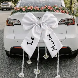 Elegant Wedding Hanging Bow Wall Backdrop, Satin Just Married Bow Ribbon Sash, Large Wedding Chair Sash for Bride & Groom