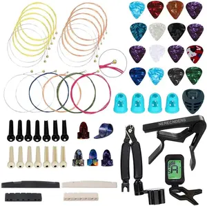 66PCS Accessories Kit, Acoustic Changing Tool, Including Acoustic Strings, Picks, Capo, String Winder&Cutter, Tuner, Bones,for Players and Beginners
