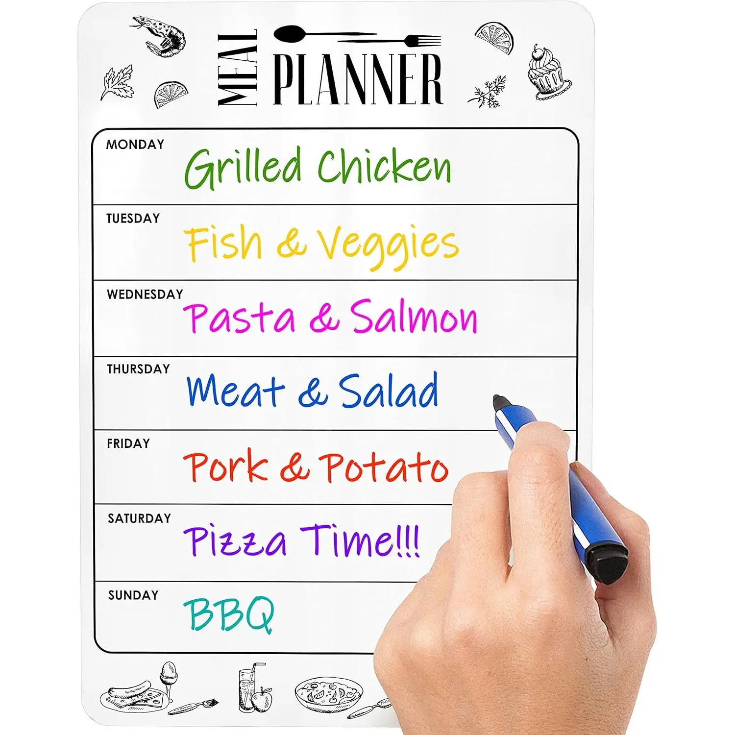 A4 Size Magnetic Erasable Refrigerator Meal Planner Board, 8.5x12 Inch, Magnetic Weekly Menu Board, Magnetic Menu Whiteboard, Fridge Calendar Magnetic