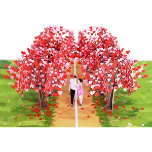 PQ Bees Romantic Couple Heart Tree Path Pop up Anniversary Cards, 6X8In Wedding Anniversary Card, Valentines Day Card, 3D Gift for Her, Him, Husband, Wife (Heart Tree Path).