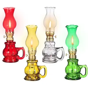 4PCS Chamber Oil Lamp Glass Kerosene Oil Lamps, Vintage Oil Lamps for Indoor, Home Lighting Hurricane Lamp Clear Kerosene Lamp Lantern, Oil Lantern for Tabletop Decor (Yellow Green Red Clear)