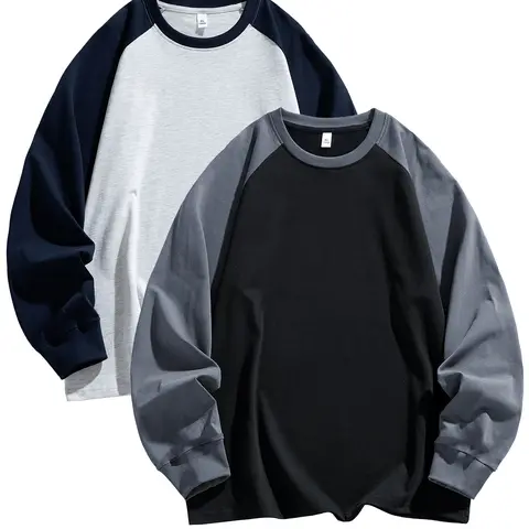 Men's Colorblock Long Sleeve T-Shirt, Casual Streetwear Fashion Tee for All Seasons, Fitted American Style Round Neck Sporty Base Layer