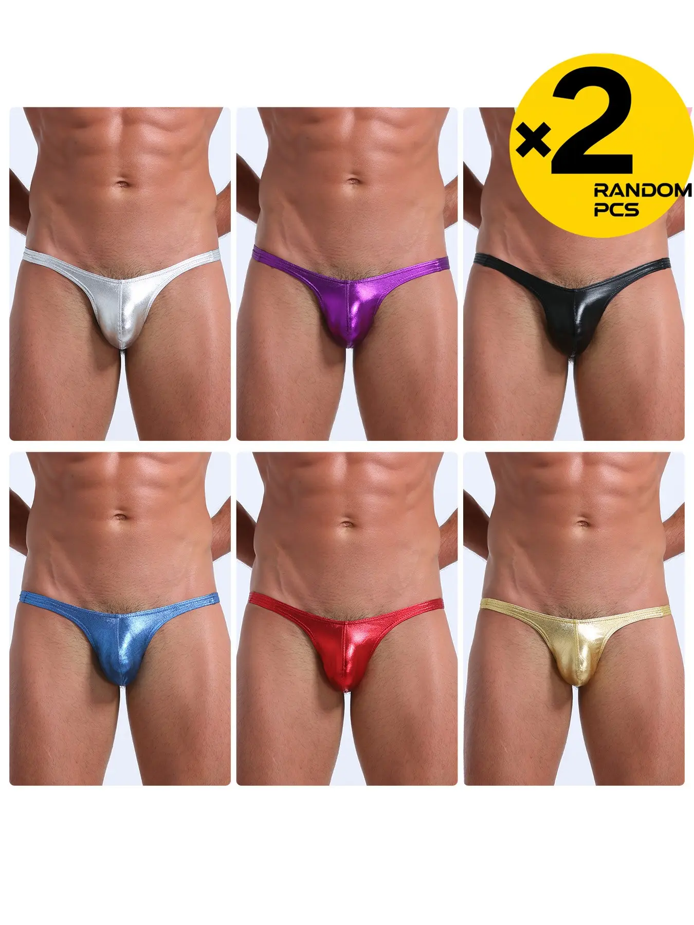 2/3/4 Pcs Random Color Men's Plain Faux Leather Triangle Thong, Elastic Comfortable Fabric, T-Back Hip Lifting Design, Elasticity Design Underwear, Suitable for Pool Party, Indoor Sports, Fitness & Casual Gathering Wear, High Stretch Underwear