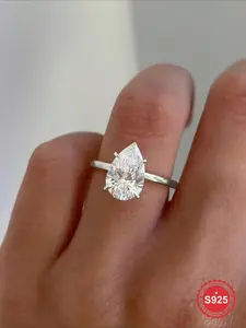 1 Pc Fashionable Simplitry Pear-Shaped 10A single Zircon Engagement Rings For Women Real S925 Sterling Silver Eternal Ring Promise Wedding Ring Luxury Ladies Fine Jewelry Anniversary Gift Girlfriend Gift Birthday Gift Dating Gift Valentine's Day Gifts