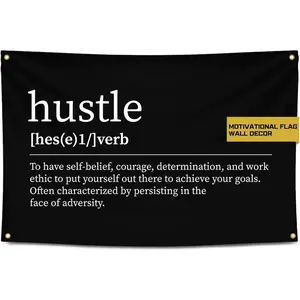 60in x 40in Gold Trident Hustle Flag Banner - Symbol of Determination, Work Ethic & Persistence to Inspire You in Your Gym or Dorm - Fuel Your Perseverance & Stay Motivated - Achieve Your Goals - Inspiring Tapestry Inspirational Decor summerwins