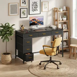 47" Computer Desk with 6 Drawers, Home Office Desk with Large Storage for Home Office,Gaming,Writing Study,Work (Black) Bamboo table