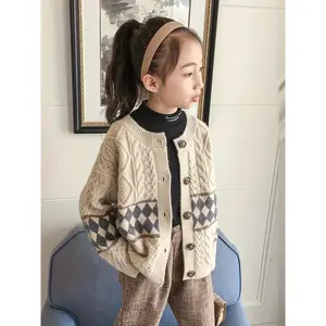 Girls' Sweater Jacket Spring and Autumn New Korean Style Fashionable Casual Knitted Cardigan, Suitable for 3-14 Years Old Girls, Perfect for Daily Wear, Holiday Activities, School, as a Gift, Knitted Cardigan, Sweater Cardigan, Sweater Card