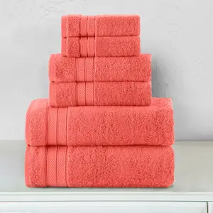 Mocassi 6-Piece Turkish Cotton Three Line Popcorn Towel Set, 2 Washcloths, 2 Hand Towels and 2 Bath Towels