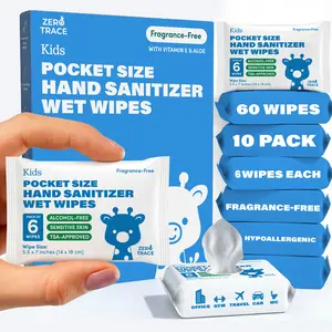 ZERO TRACE Pocket Hand Sanitizer Wipes – Alcohol-Free & Fragrance-Free – Kills 99.9% of Germs – Gentle for Kids & Adults – Travel Size, TSA Approved – Available in 60 or 180 Wipes