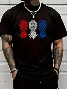 100% Cotton July Patriotic Red White Blue Upside Down Pineapple Swinger T-Shirt Women's Men's Graphic Tee Crew Neck summer vacation Tops