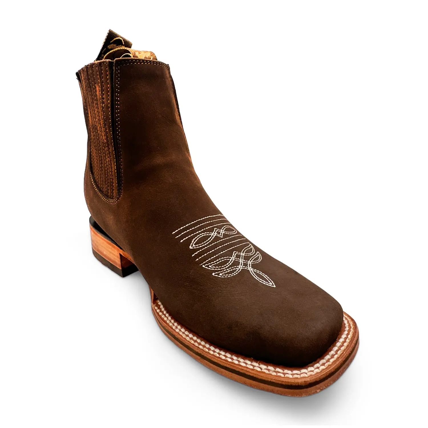 Men's Genuine Leather Square Toe Short Ankle Rodeo Cowboy Boot