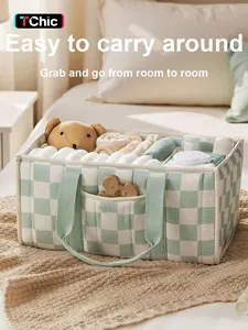 Diary Checkered Diaper Caddy Organizer, Stylish Nursery Storage Basket, Gift for Baby Shower, Newborn Essentials, Registry Search Must Haves, Lightweight Diaper Handbag, Multifunctional Diaper Bag