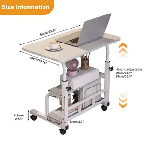 Adjustable Height Mobile Standing Desk with Wheels – Compact Laptop Table with Storage Shelves – Ergonomic, Space-Saving Workstation for Home Office or School – White 80 x 40CM