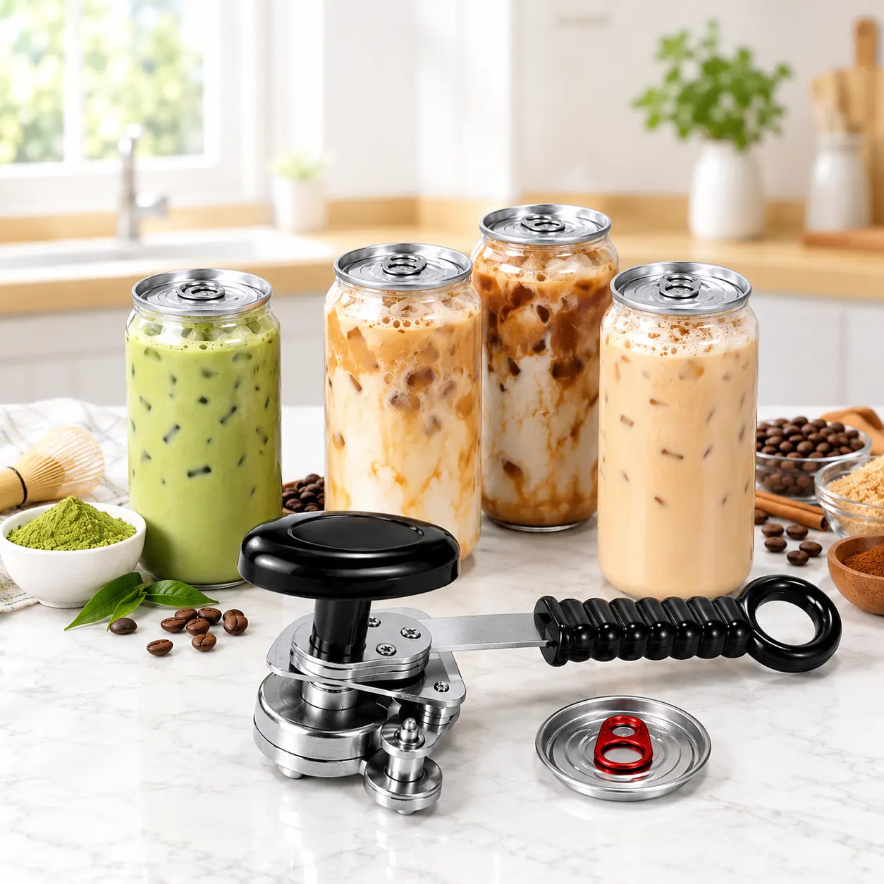 Semi-manual can sealing machine Pro - Portable stainless steel kitchen sealing tool, household equipment for sealing soda fruit juice milk tea, semi-automatic sealing machine, food and snack storage sealing device