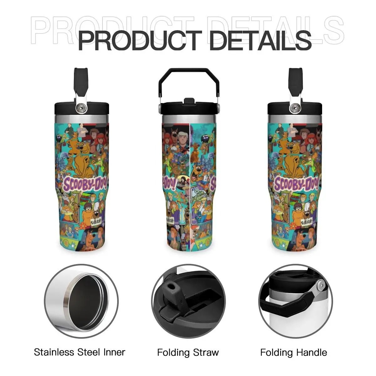 30oz SCOOBY-DOO Themed Double-Wall Stainless Steel Insulated Tumbler - Portable, Leak-Proof, Odorless Vacuum Flask with Detachable Lid, Harmless for Everyday Use, Sips Tea, Juice, Soda, Water, Kitchenware Gift for Cartoon Fans