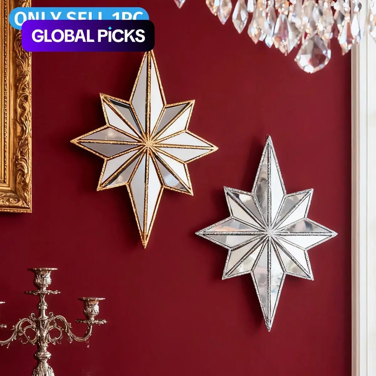 Creative Resin Mirror Wall Hanging Ornament, Hanging Star Ornament, Portable Home Decor, Modern Wall Decor, Religious Decoration, Wedding Party Gift, Photography Prop, Home Decor Products #GLOBAL PICKS