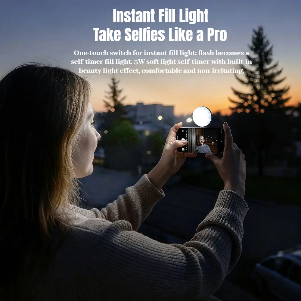 Magnetic Mini Selfie Handheld Remote with 3-Mode Adjustable LED Lights, 120° Even Lighting, Folding Portable ABS Battery-Powered Smartphone Camera Accessory for iPhone, Xiaomi, Huawei, Samsung - Ideal for Recording, Fathersday Gift