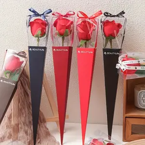 10 elegant PVC folding bouquet gift boxes-special for Valentine's Day and Mother's Day, DIY rose single-branch packaging design "BeautyLun", suitable for small businesses and unique gifts, Valentine's Day decoration, Christmas and Halloween, Gift Box Set