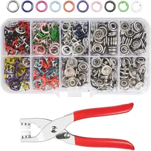 Sewing Snap Buttons Kit with Fastener Pliers Press Grommets Mixed Colors Leather Rivets Stainless Steel Prong Ring Button Tool Eco-Friendly Durable Colorful Safe