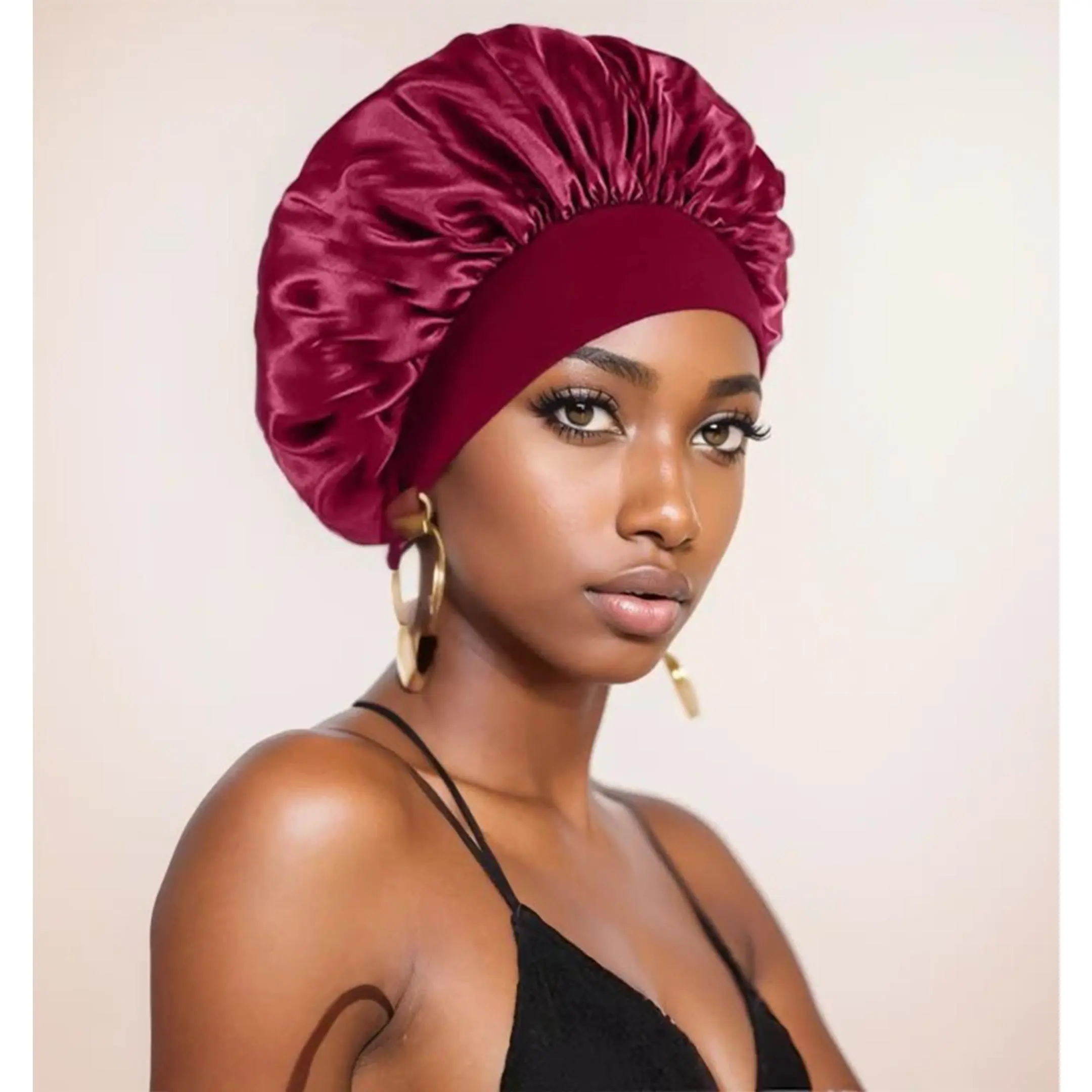 TwiceBeauty Women's Silk Hair Bonnet for Braids - Satin Sleep Cap with Soft Elastic Band, Casual Adults' Daily Haircare Gift Accessory, Wine-Colored, Cold Wash & Easy to Clean