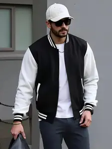 Men's autumn and winter outfit, thin baseball jacket jacket, flight suit splicing simple jacket jacket, casual lightweight jacket windbreaker pilot golf jacket windproof